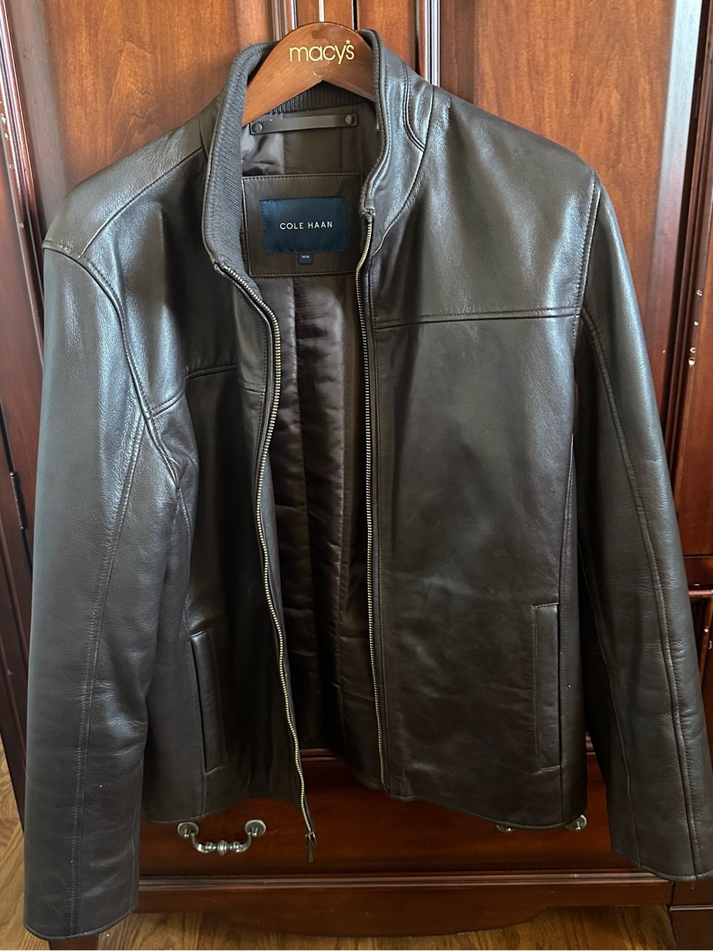 Cole Haan Men's Dark Brown Leather Bomber Jacket